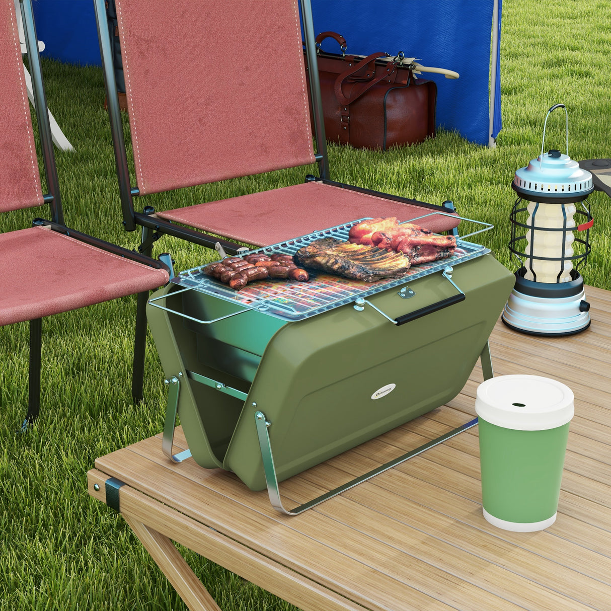 easycomfort easycomfort barbecue a carbonella portatile e pieghevole a valigetta con manico 47x30x28 cm verde