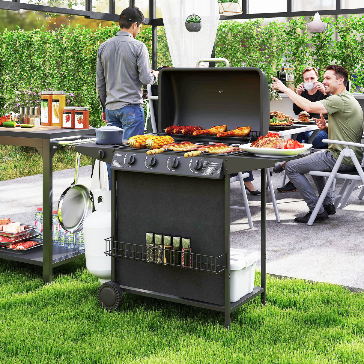 easycomfort easycomfort barbecue a gas con 41 bruciatori indipendenti e coperchio con termometro 121x54x97 cm nero