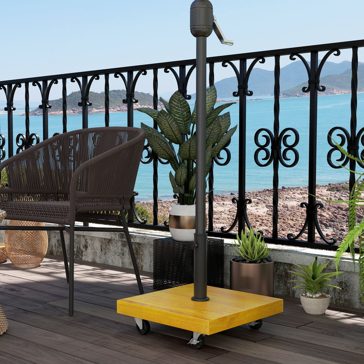 easycomfort easycomfort base per ombrellone da 25kg in metallo e cemento con ruote ed effetto legno 45x45x36 5cm giallo