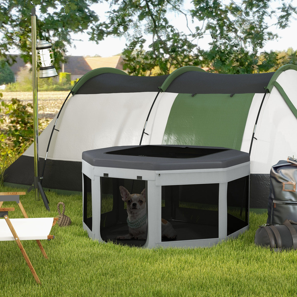 easycomfort easycomfort box per cani e gatti con 7 finestre e 2 ingressi in tessuto oxford nylon e pp 124x62 cm grigio e nero