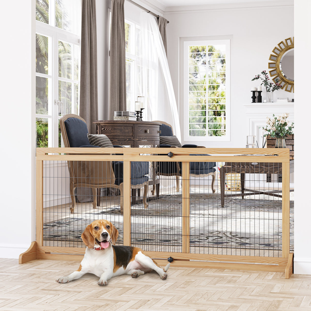 easycomfort easycomfort cancellino per cani da interno estensibile in legno di pino e acciaio 104 183x36x69 cm color legno
