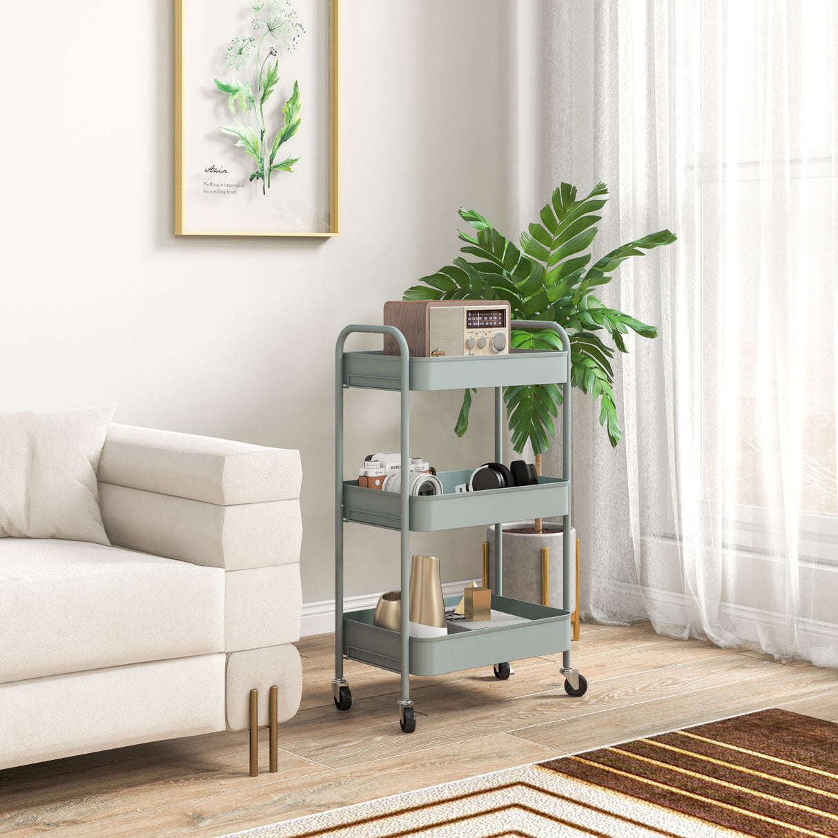 easycomfort easycomfort carrello da cucina a 3 livelli con maniglie e 4 rotelle in acciaio 45x30 6x79 cm azzurro