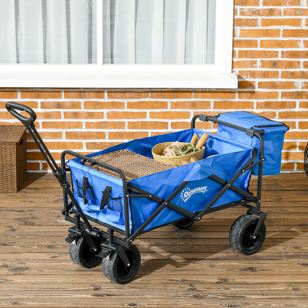 easycomfort easycomfort carrello da giardino 110l con maniglia telescopica e borsa termica da 15l in acciaio e tessuto blu