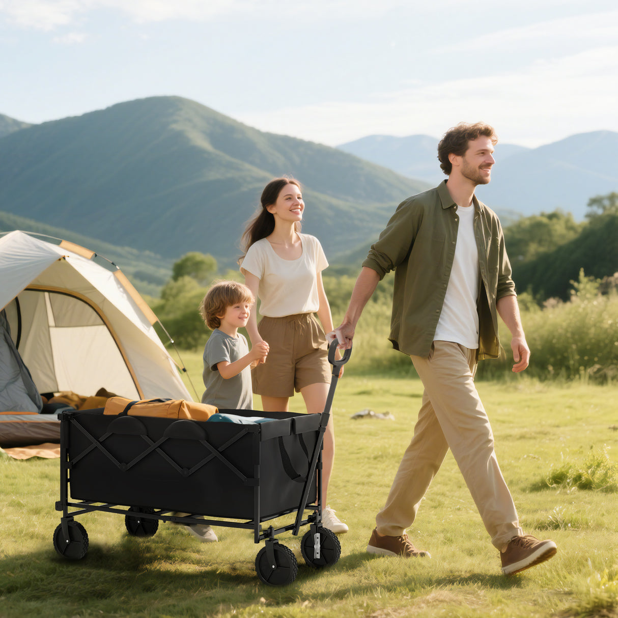 easycomfort easycomfort carrello da giardino 160l pieghevole con manico regolabile capacita 100 kg 95x55x102 cm nero