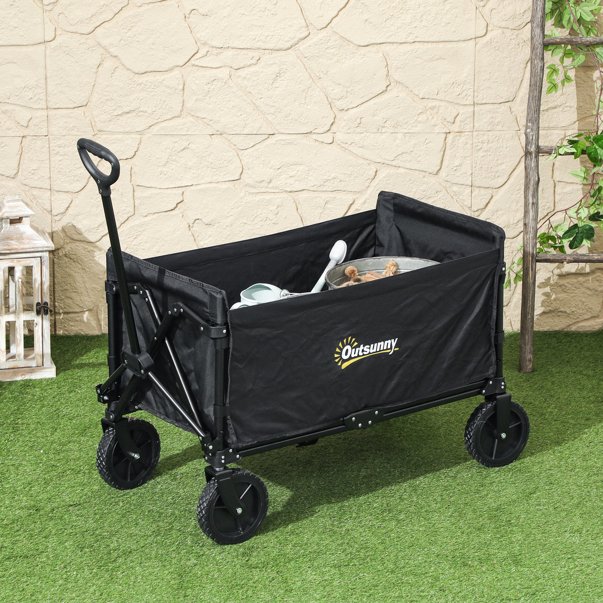 easycomfort easycomfort carrello da giardino da 120l pieghevole con pannello apribile in acciaio e poliestere 90x48x62 cm nero
