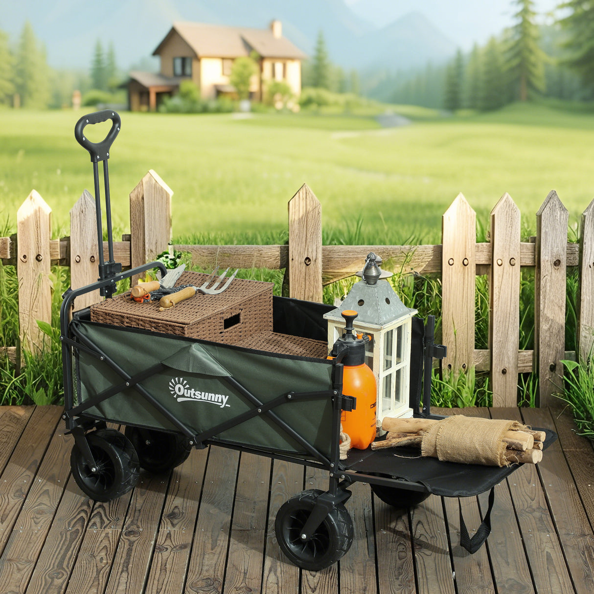 easycomfort easycomfort carrello da giardino da 95l pieghevole con pannello apribile in acciaio e poliestere 125x48x78 102 cm verde