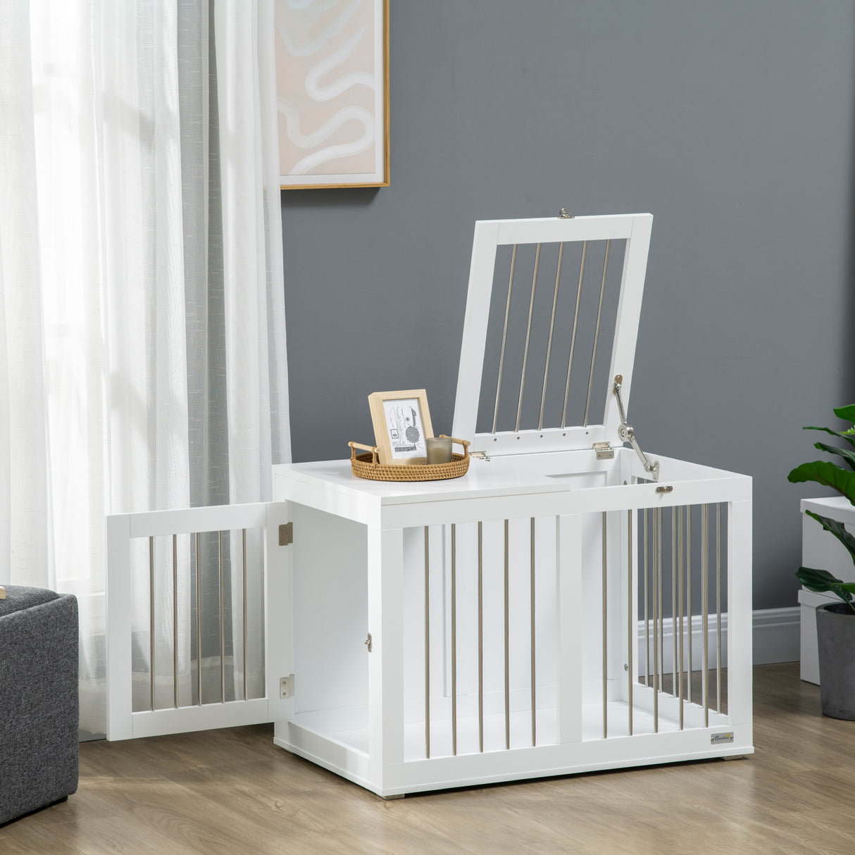 easycomfort easycomfort casetta per cani taglia media con 2 porte bloccabili gabbia in acciaio e mdf 80x50x56 5 cm bianco