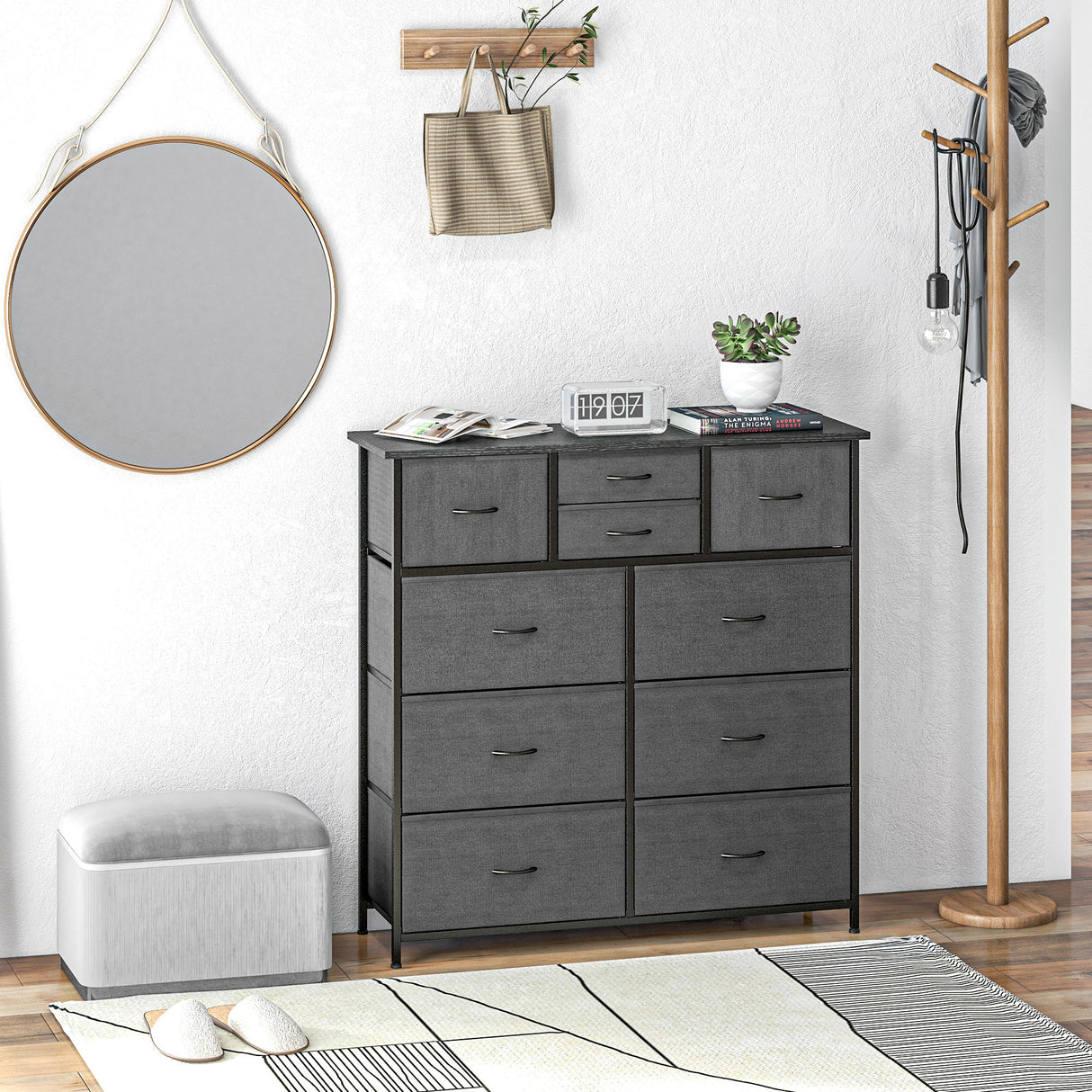 easycomfort easycomfort cassettiera 10 cassetti moderna in tessuto non tessuto acciaio e mdf 100x30x100 cm nera