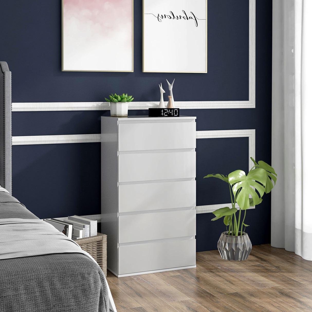 easycomfort easycomfort cassettiera 5 cassetti in legno como per camera da letto moderno e multiuso 55x33x100 cm bianco