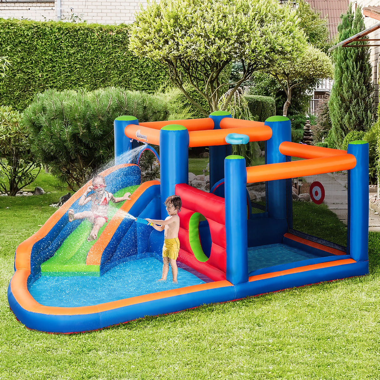 easycomfort easycomfort castello gonfiabile per bambini 3 8 anni con scivolo trampolino e piscina 380x340x170cm