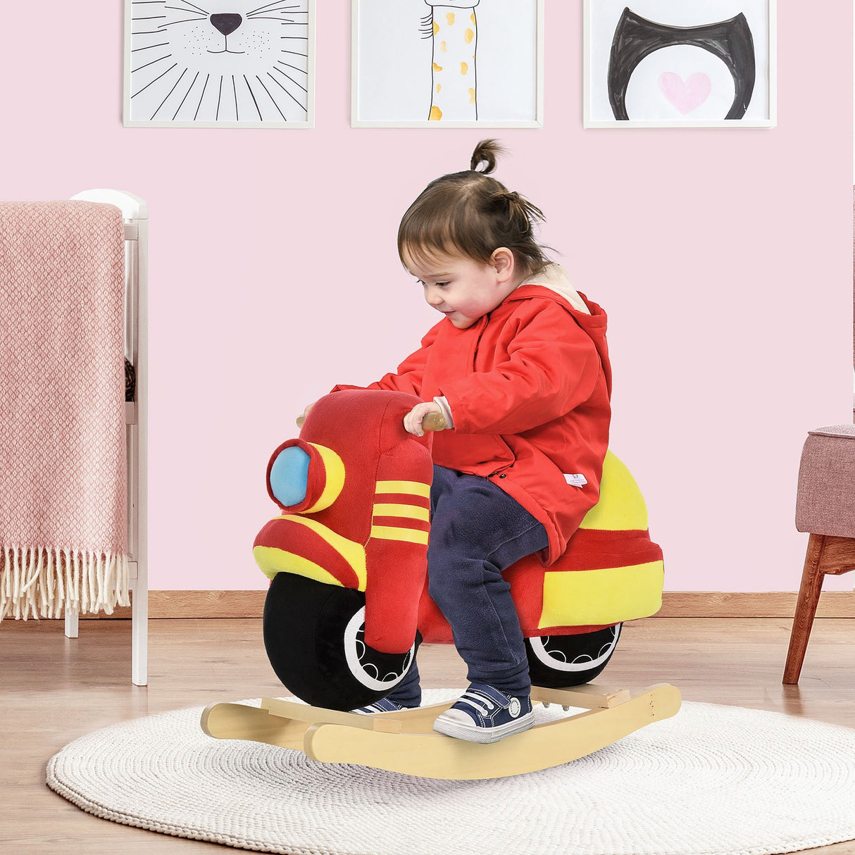 easycomfort easycomfort cavallo a dondolo per bambini 18 36 mesi a forma di moto cavallo per bambini cavalcabile in legno e peluche suoni realistici max 40kg rosso e giallo