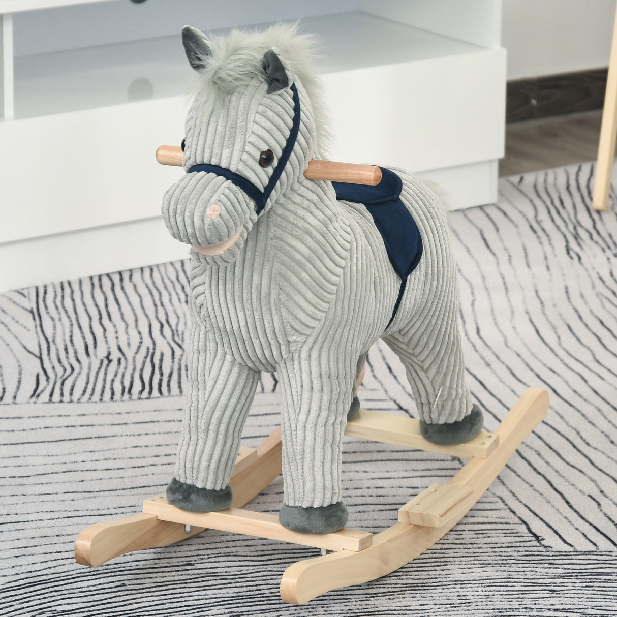 easycomfort easycomfort cavallo a dondolo per bambini 3 6 anni con suoni in peluche 73x35x64cm grigio