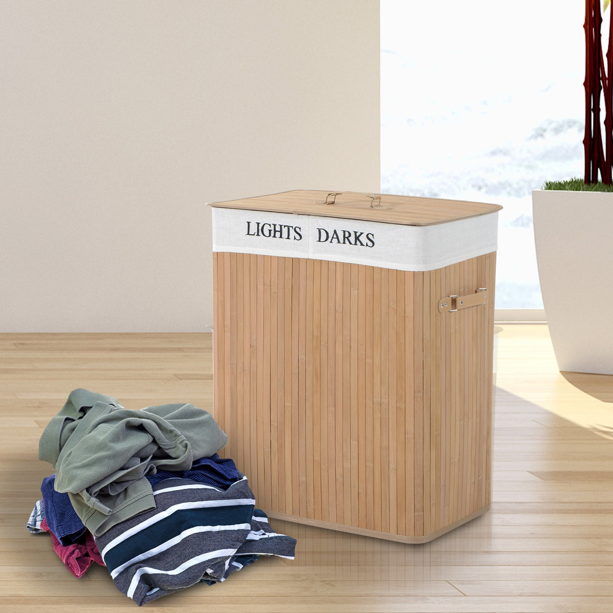 easycomfort easycomfort cesta portabiancheria in bambu con coperchio e fodera rimovibile 52 x 32 x 63cm