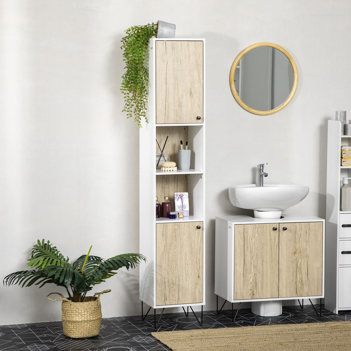 immagine-2-easycomfort-easycomfort-colonna-bagno-con-2-ripiani-aperti-e-2-armadietti-in-truciolato-30x31-5x169-cm-bianco-e-color-legno