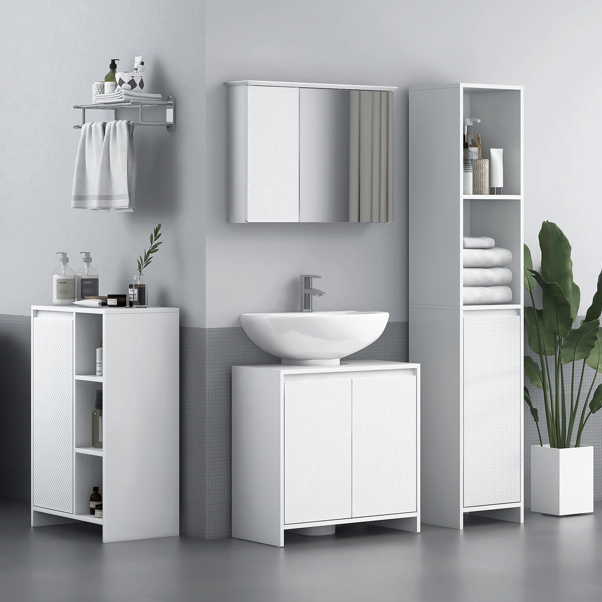 easycomfort easycomfort colonna bagno salvaspazio con armadietto e 2 vani aperti 30x30x160cm bianco