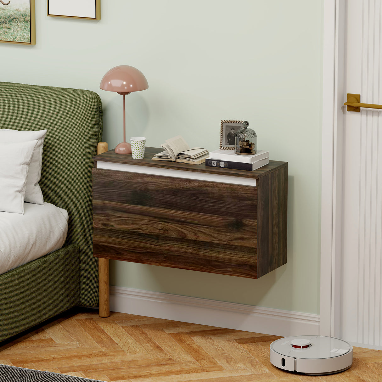 easycomfort easycomfort comodino sospeso con cassetto senza maniglie e con fissaggio a parete 80x30x45cm noce