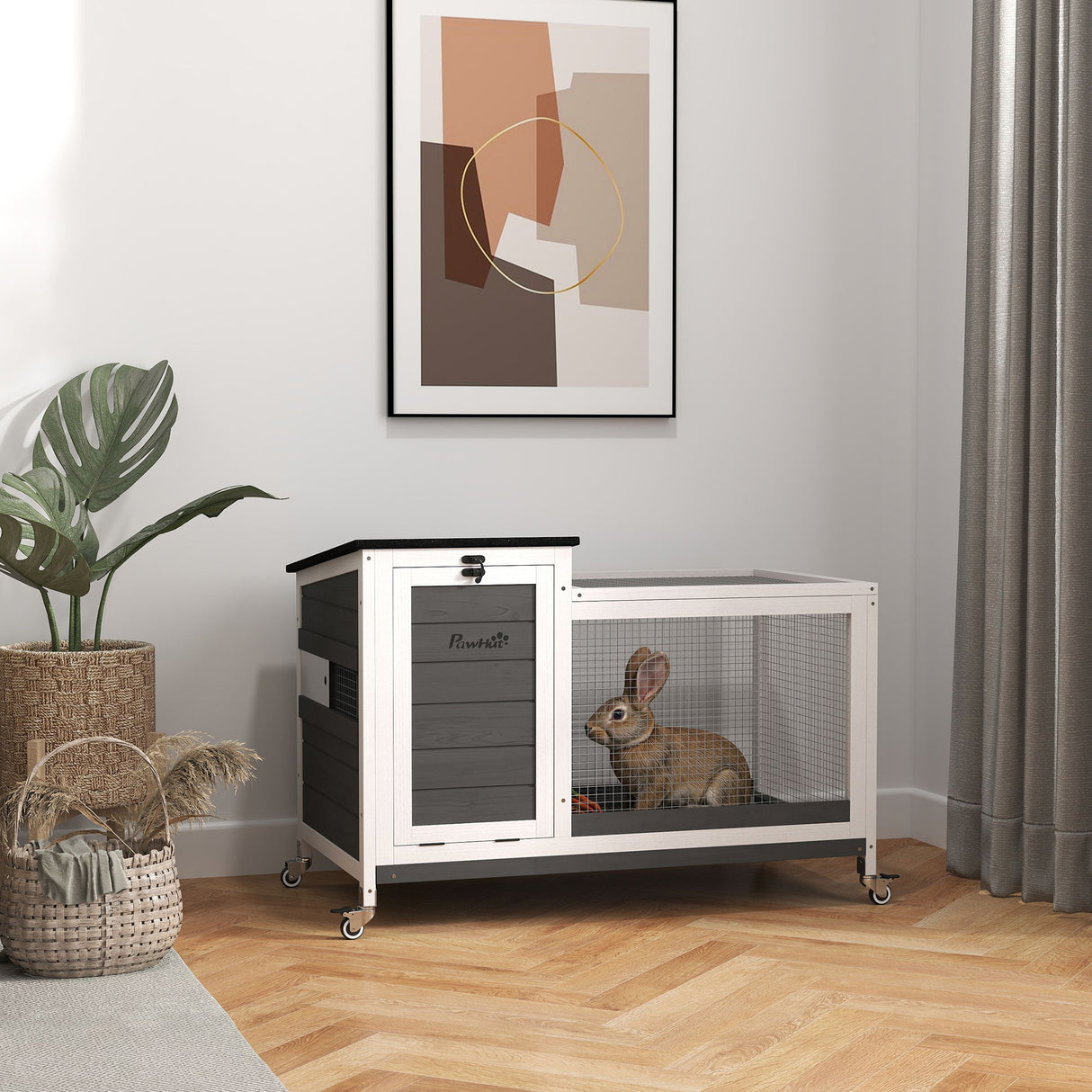 easycomfort easycomfort conigliera da esterno a rotelle con vassoio estraibile in legno di abete e acciaio 91x51x66 cm multicolore