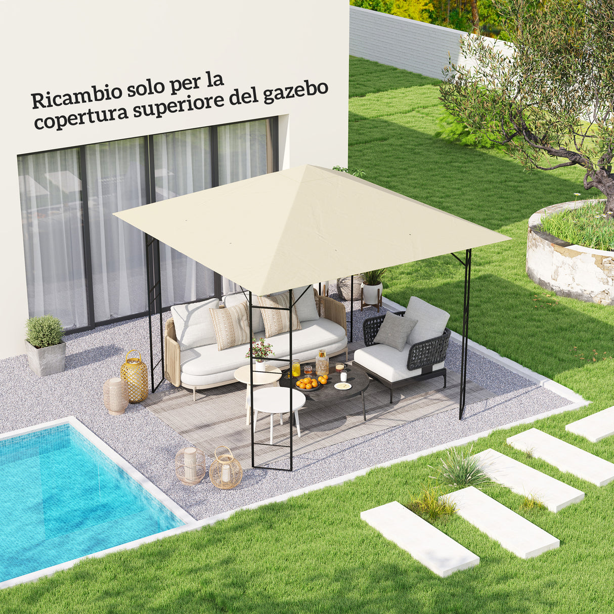 easycomfort easycomfort copertura per gazebo 3x3 m da giardino con 8 fori di drenaggio in tessuto oxford 600d bianco crema