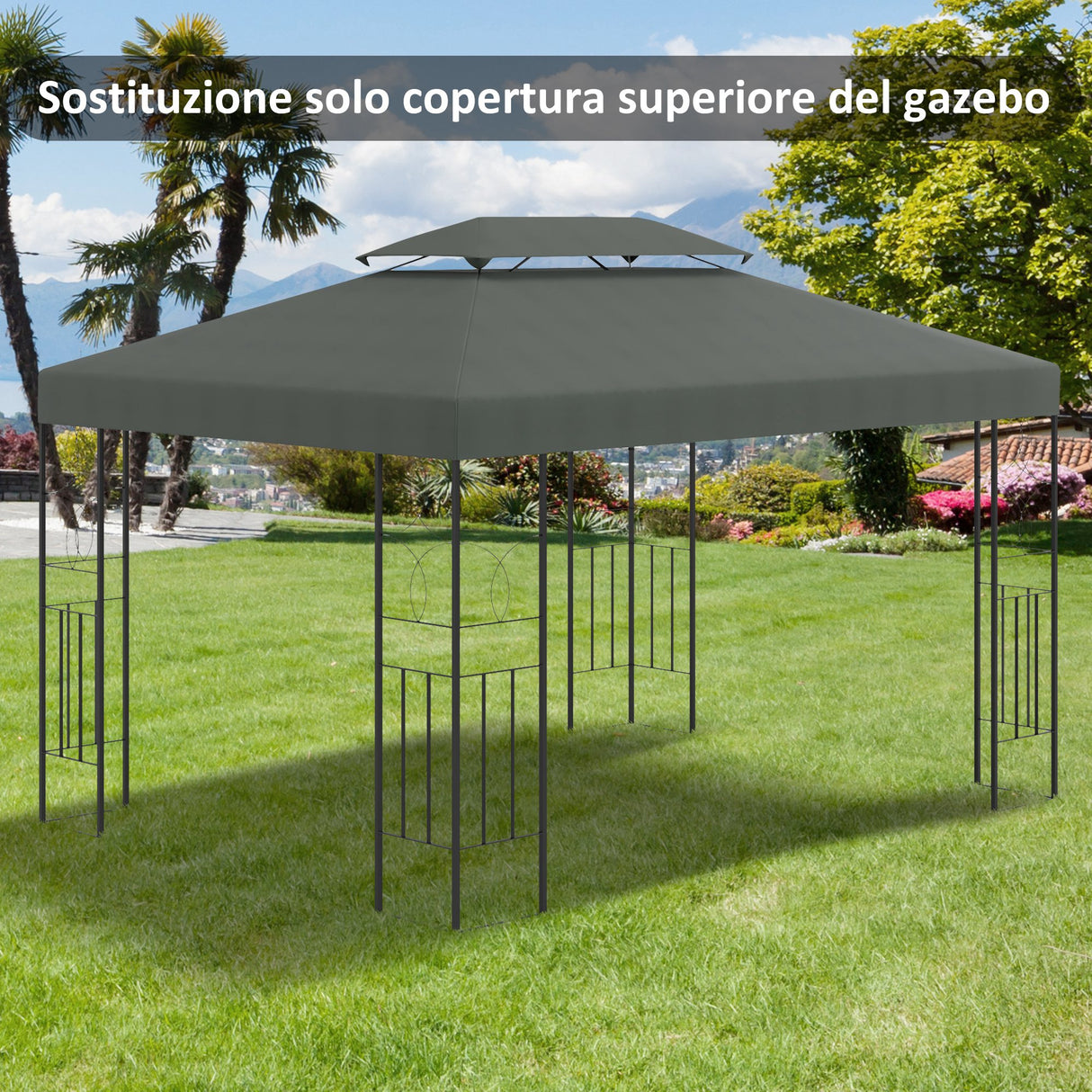 easycomfort easycomfort copertura per gazebo 4x3 m a 2 livelli in poliestere con cinghie e 10 fori di drenaggio grigio scuro