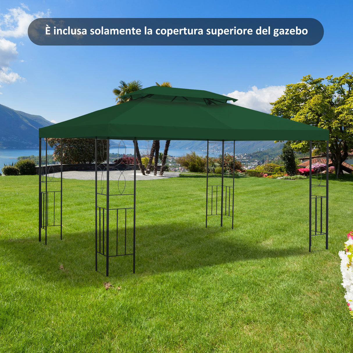easycomfort easycomfort copertura per gazebo 4x3 m a 2 livelli in poliestere con cinghie e 10 fori di drenaggio verde