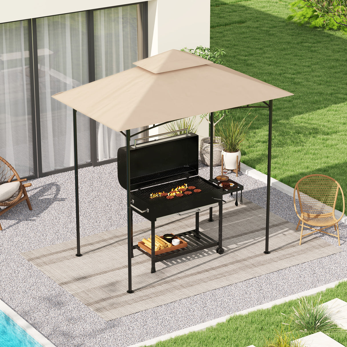 easycomfort easycomfort copertura per gazebo da giardino per barbecue 1 52x2 44 m a 2 livelli in poliestere 160gsm beige
