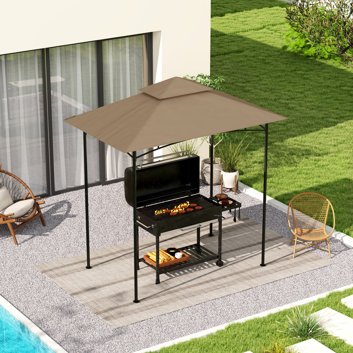easycomfort easycomfort copertura per gazebo da giardino per barbecue 1 52x2 44 m a 2 livelli in poliestere 160gsm cachi