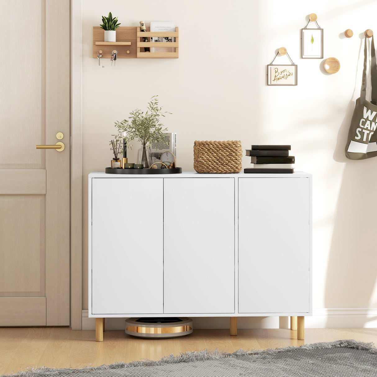 easycomfort easycomfort credenza moderna con 2 armadietti a 3 ripiani in legno 107x40x80 cm bianco