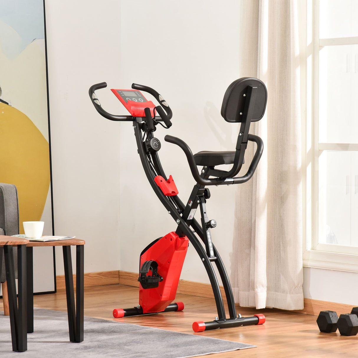 easycomfort easycomfort cyclette pieghevole 2 in 1 resistenza magnetica regolabile 8 livelli bici da fitness con sensore di frequenza cardiaca elastici per braccia schermo lcd rosso