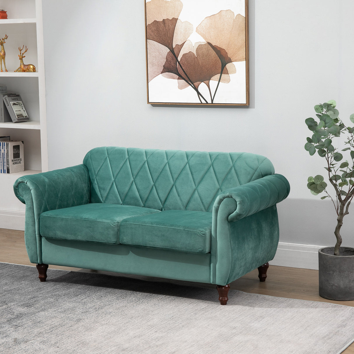 easycomfort easycomfort divano 2 posti in legno e velluto verde spessa imbottitura divano per 2 persone design vintage retro 148 x 72 x 76cm ean 8055776916224