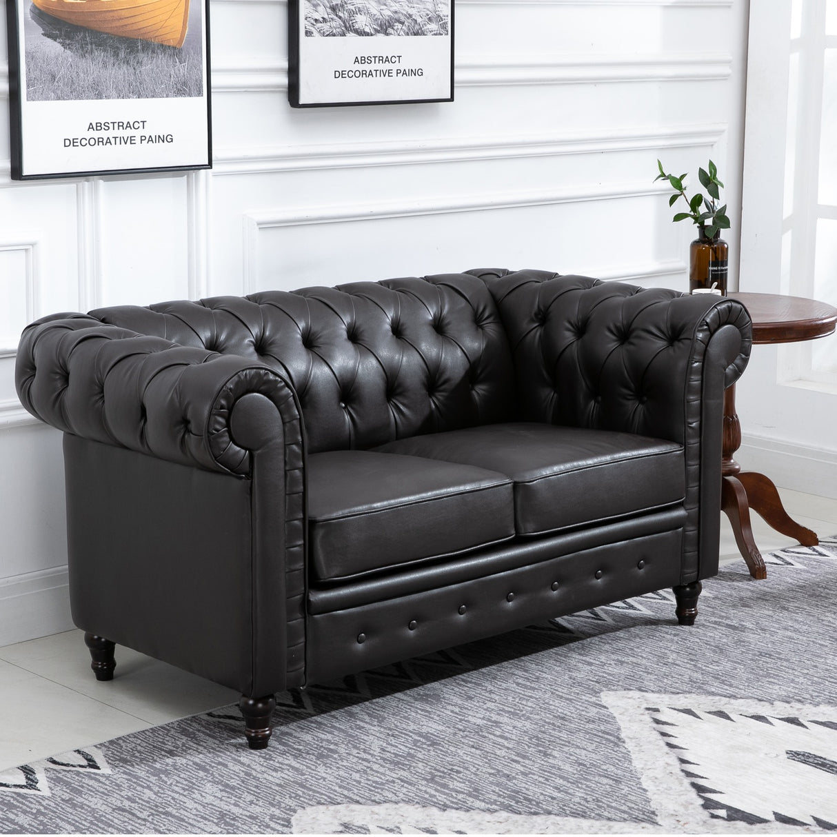 easycomfort easycomfort divano 2 posti in stile chesterfield in pelle pu con cuscino rimovibile 160x84x80 cm nero