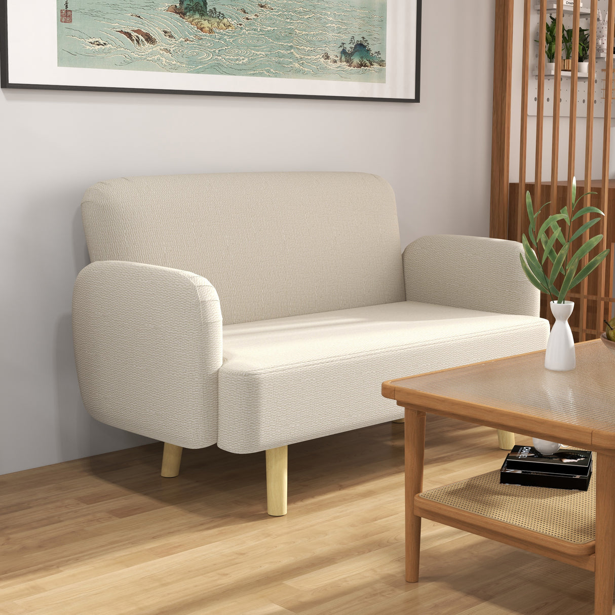easycomfort easycomfort divano 2 posti moderno effetto velluto con imbottitura spessa 140x74x79cm bianco crema