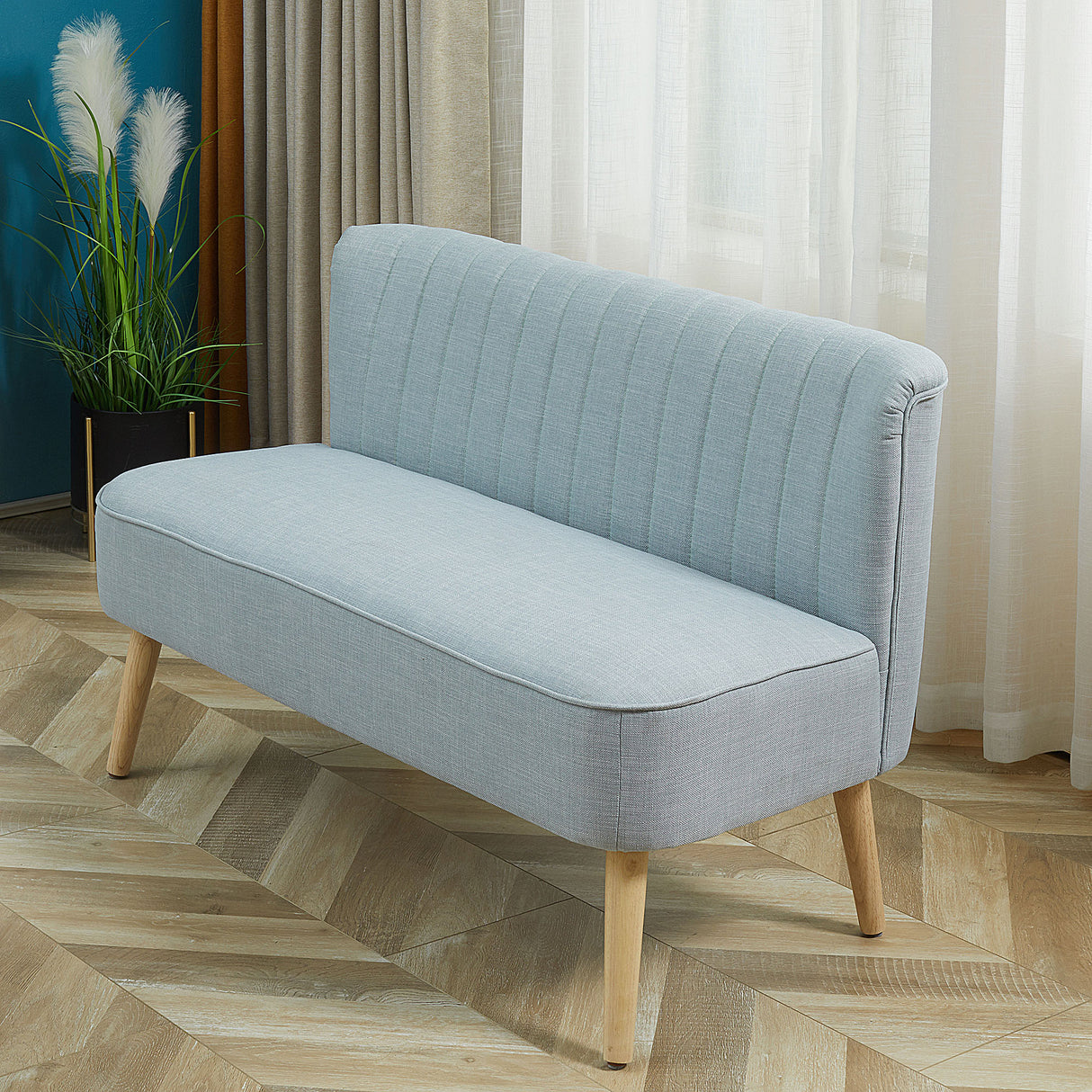 easycomfort easycomfort divano 2 posti moderno in tessuto senza braccioli con gambe in legno 117x56 5x77 cm celeste