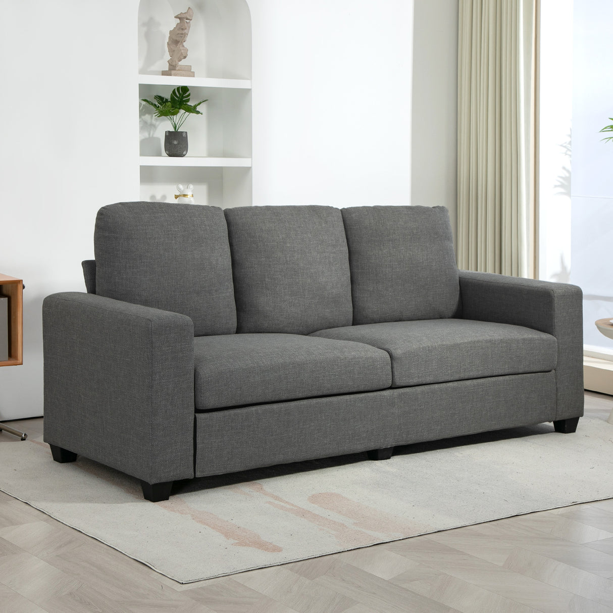 easycomfort easycomfort divano 3 posti in tessuto con cuscini imbottiti e rivestimento effetto lino 237x94x102cm grigio