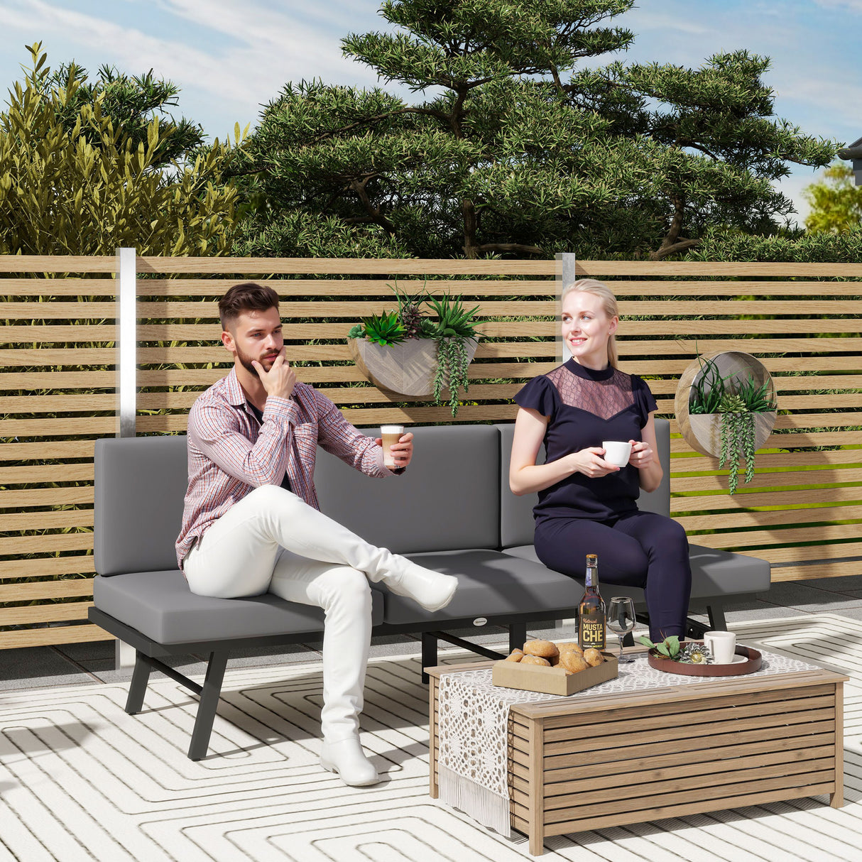 easycomfort easycomfort divano da giardino 3 in 1 reclinabile su 5 posizioni con cuscini 180x63 5x68 cm grigio