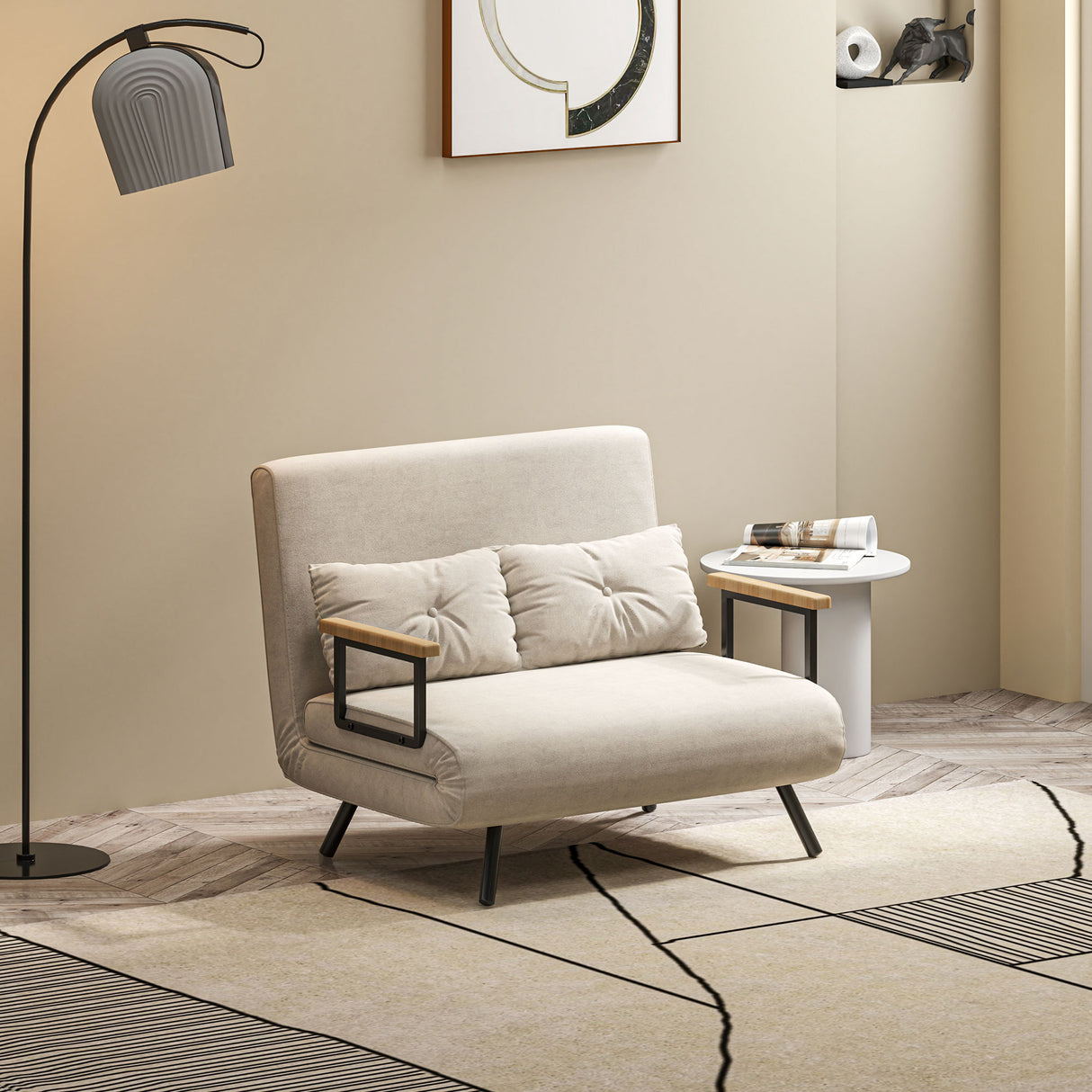 easycomfort easycomfort divano letto 3 in 1 in tessuto effetto velluto con schienale regolabile e 2 cuscini 102x73x81 cm bianco crema