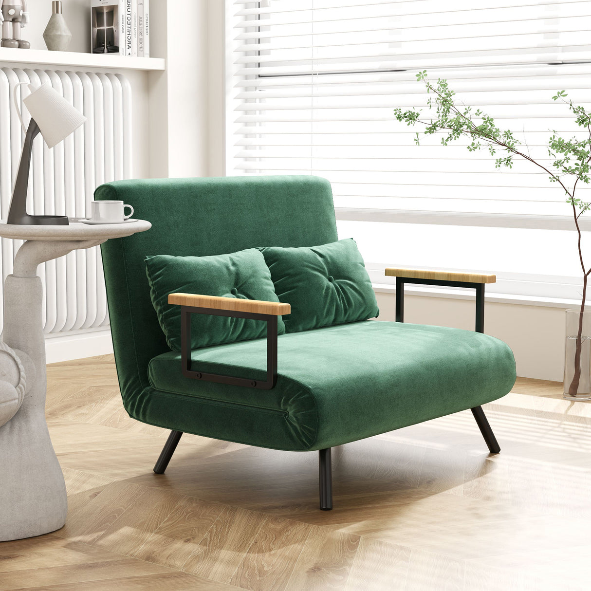 easycomfort easycomfort divano letto 3 in 1 in tessuto effetto velluto con schienale regolabile e 2 cuscini 102x73x81 cm verde