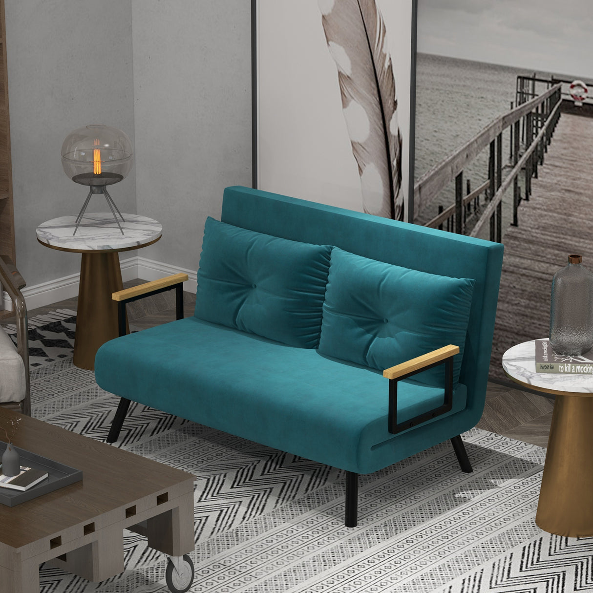 easycomfort easycomfort divano letto matrimoniale 3 in 1 vellutato con schienale regolabile in 5 livelli e cuscini blu scuro