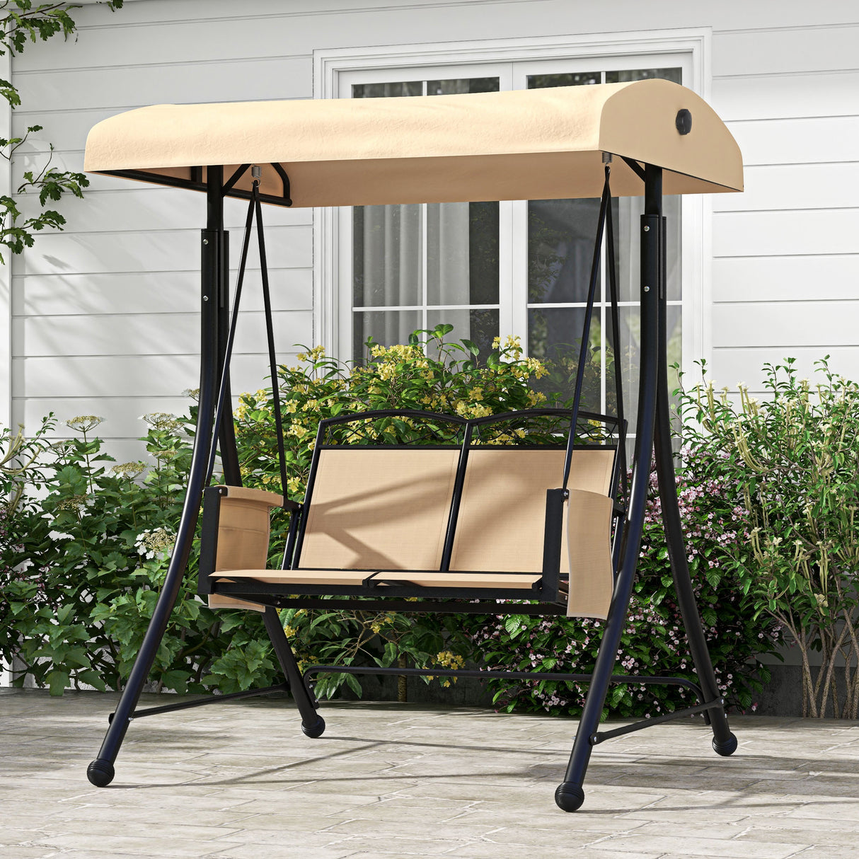 easycomfort easycomfort dondolo da giardino 2 posti con tetto parasole regolabile e tasche laterali beige