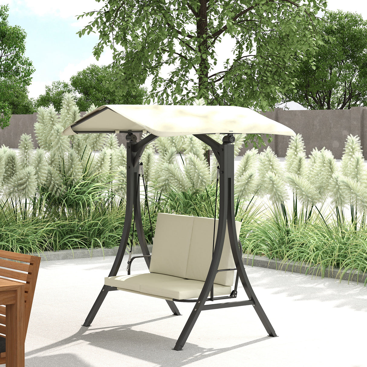 easycomfort easycomfort dondolo da giardino 2 posti con tettuccio regolabile e cuscini 150x120x182 cm crema