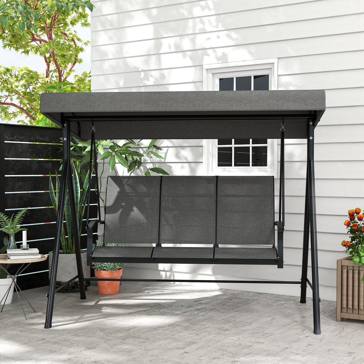 easycomfort easycomfort dondolo da giardino 3 posti con tettuccio parasole regolabile 195x118x170 cm grigio scuro
