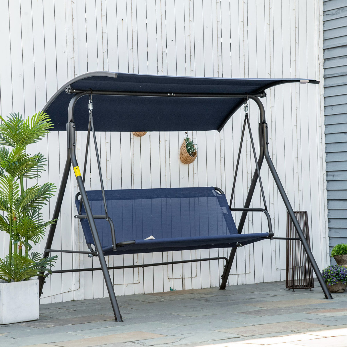 easycomfort easycomfort dondolo da giardino 3 posti con tettuccio regolabile tessuto oxford e acciaio blu scuro
