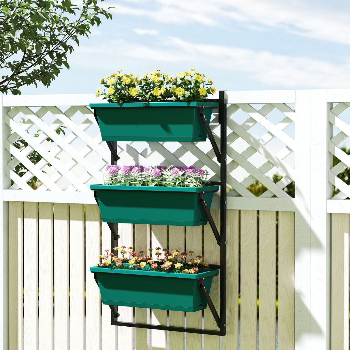 easycomfort easycomfort fioriera da esterno verticale e 3 vasi per piante in plastica con fori di drenaggio 56x42x100 cm verde