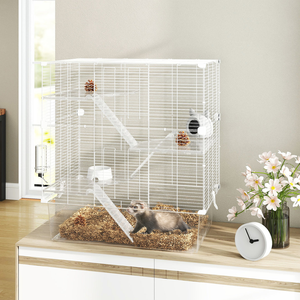 easycomfort easycomfort gabbia per roditori multilivello con accessori inclusi in acciaio pet e ps 73x47x80 cm bianco