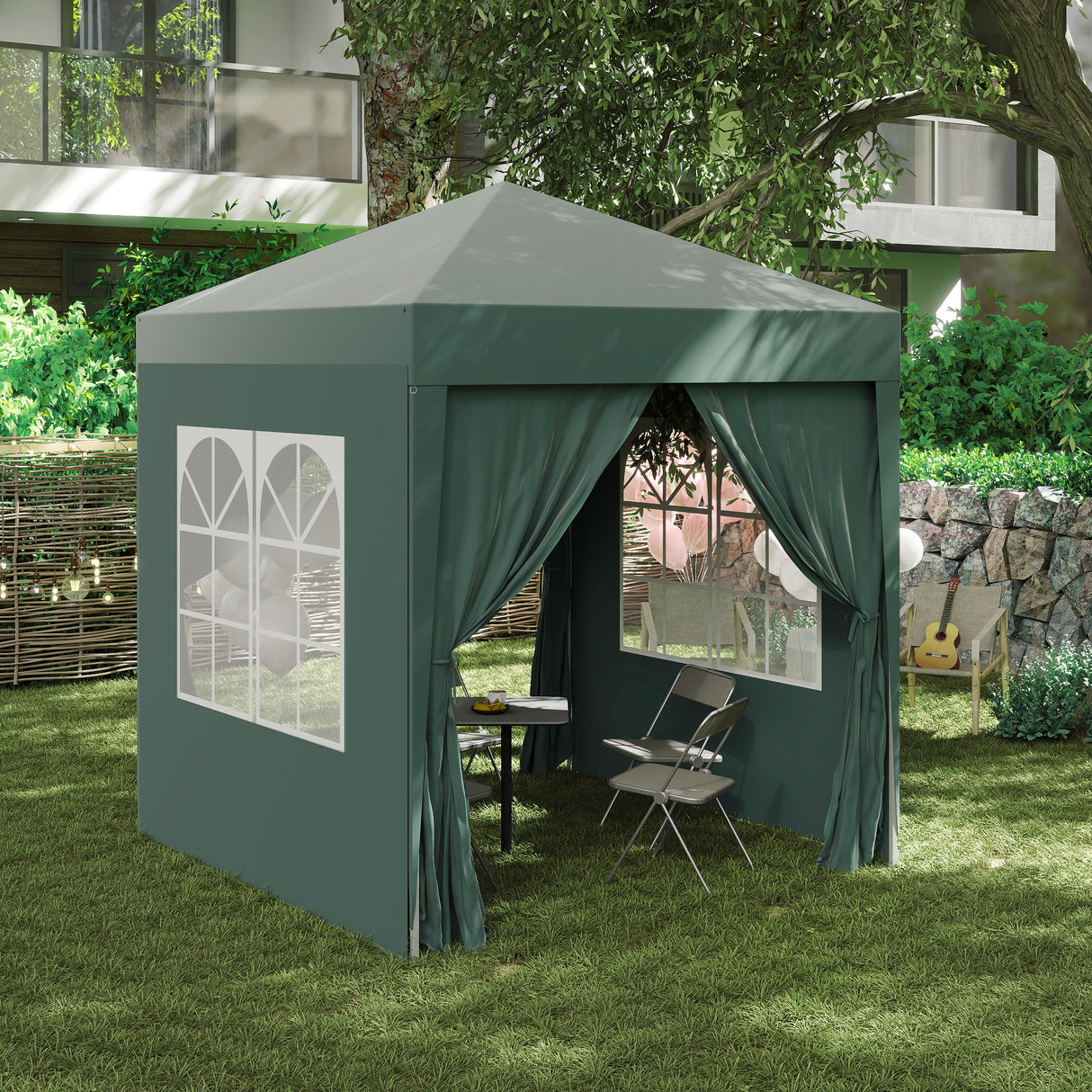 easycomfort easycomfort gazebo 2x2 m pieghevole con 4 pareti rimovibili e borsa da trasporto in metallo e poliestere verde