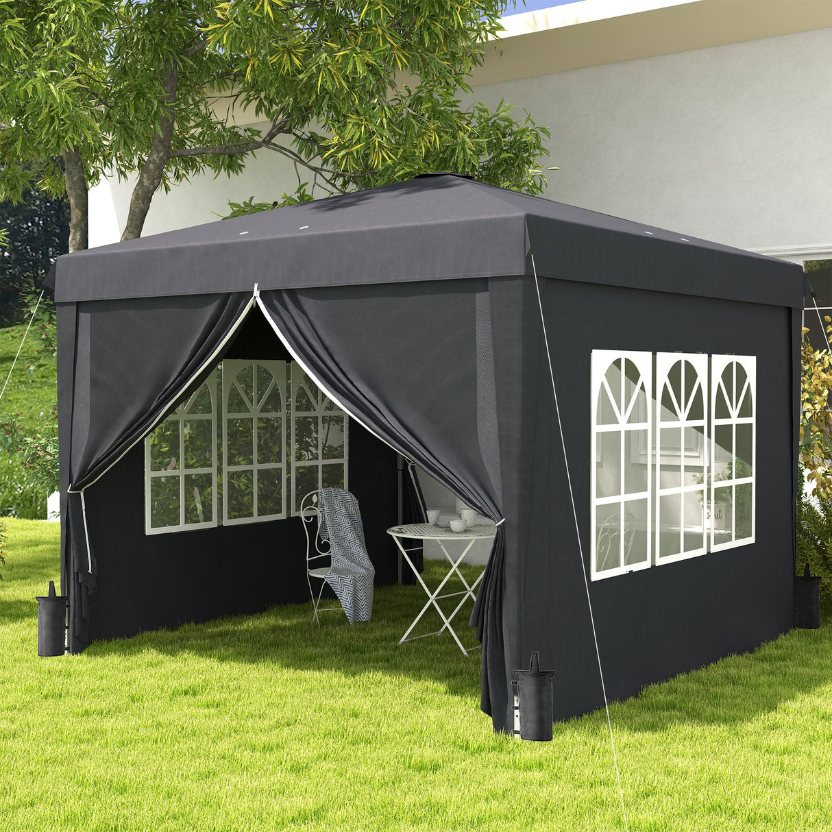 easycomfort easycomfort gazebo 3x3 ad altezza regolabile con fori di drenaggio e borsa da trasporto in metallo grigio
