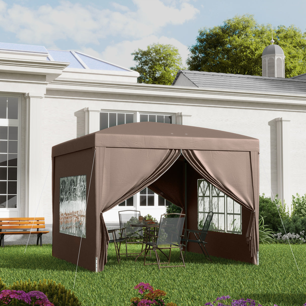 easycomfort easycomfort gazebo da esterno 3x3 m pieghevole con 4 pannelli laterali in acciaio e tessuto oxford color caffe