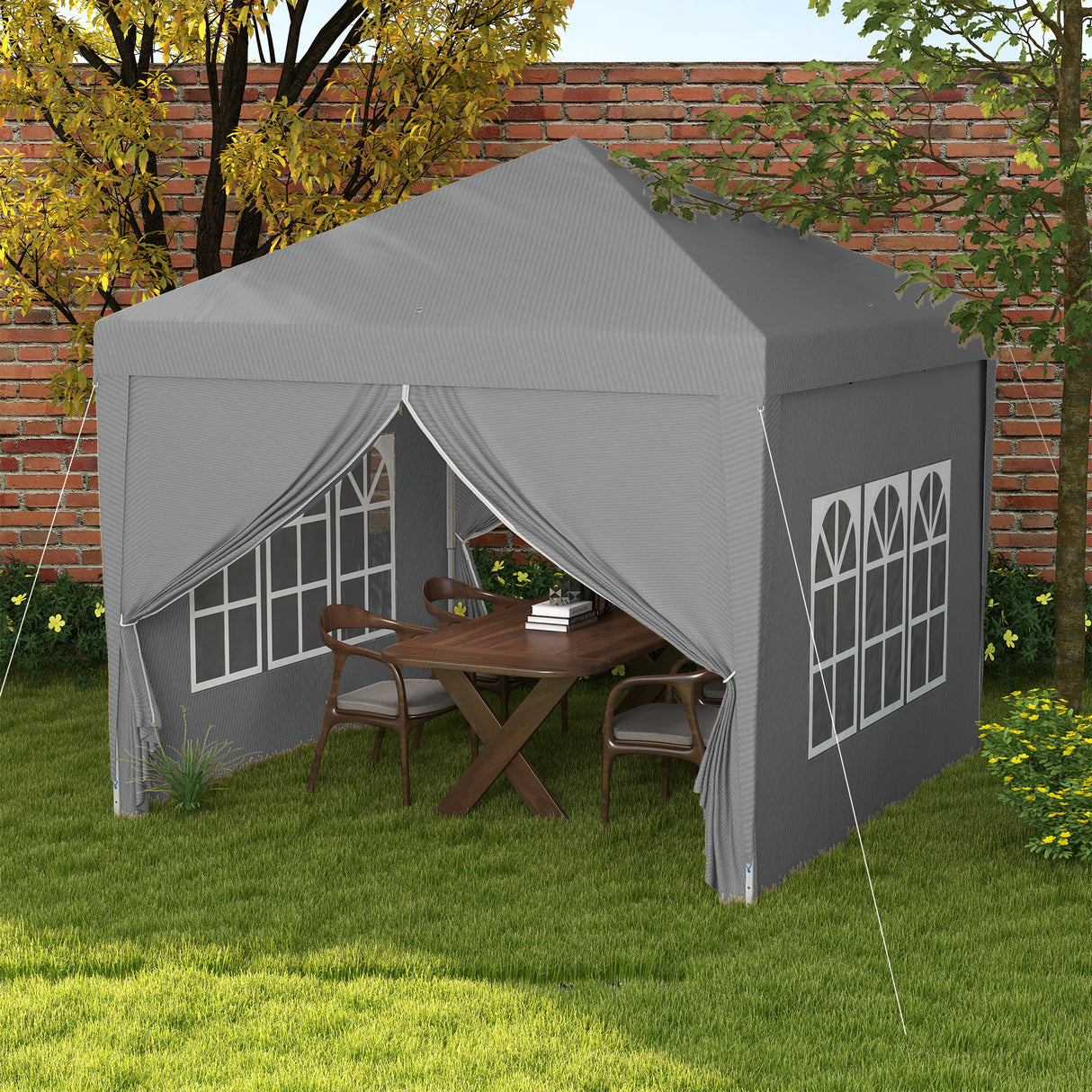 easycomfort easycomfort gazebo da esterno 3x3 m pieghevole con 4 pannelli laterali in acciaio e tessuto oxford grigio chiaro