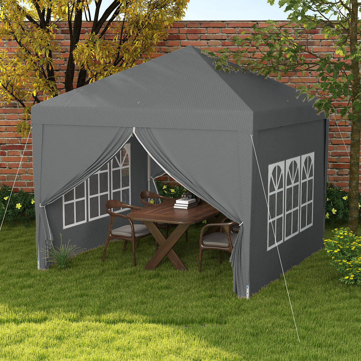 easycomfort easycomfort gazebo da esterno 3x3 m pieghevole con 4 pannelli laterali in acciaio e tessuto oxford grigio