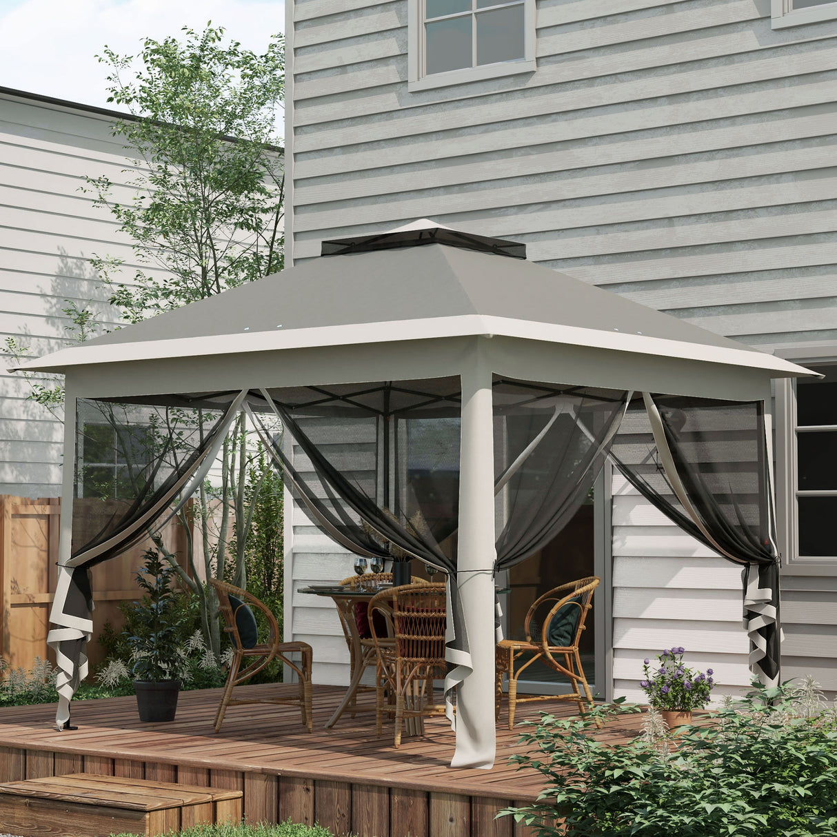easycomfort easycomfort gazebo da esterno ad altezza regolabile con zanzariere in metallo e tessuto oxford 3 3x3 3x2 8 m grigio scuro