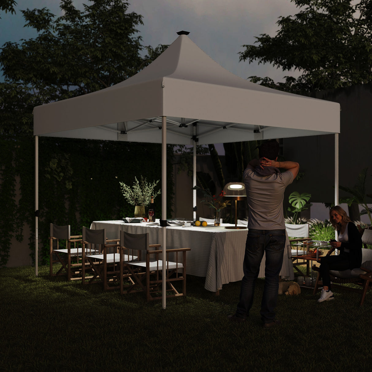 easycomfort easycomfort gazebo da giardino pop up 3x3 m ad altezza regolabile con luci led solari in tessuto oxford e metallo bianco